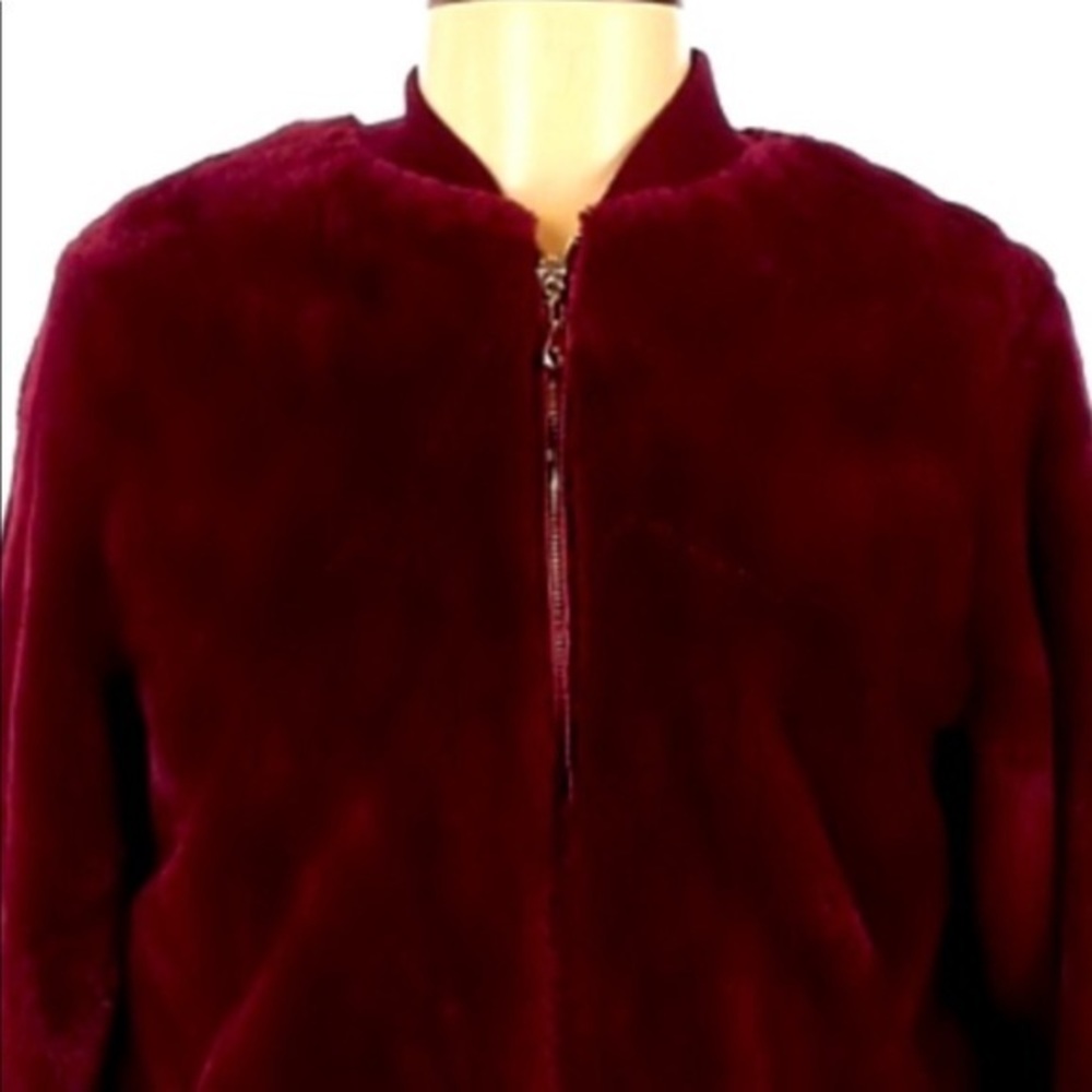 Say What? S burgundy red faux fur lined retro glam‎ bomber jacket - Picture 5 of 9